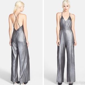 Astr the Label Metallic Silver Jumpsuit Sz M